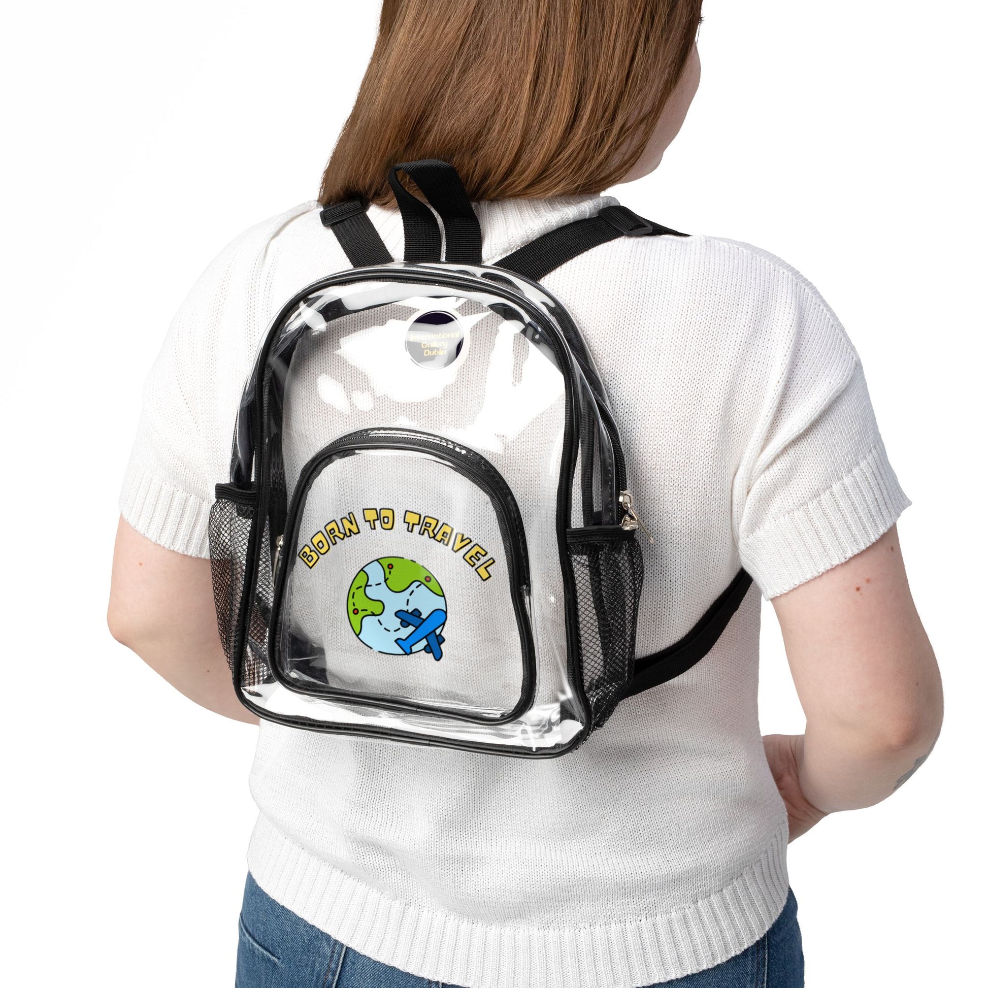 Born to travel, Clear Stadium Backpack, Transparent Bag, Game Day Essentials, Concert Ready, Festival Gear, Stylish & Functional