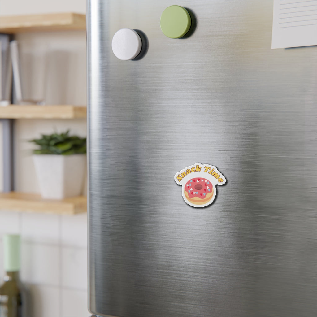 Cute Snack Time Die-Cut Magnet, Fun Kitchen Decor, Gift for Food Lovers, Refrigerator Magnet, Donut Magnet
