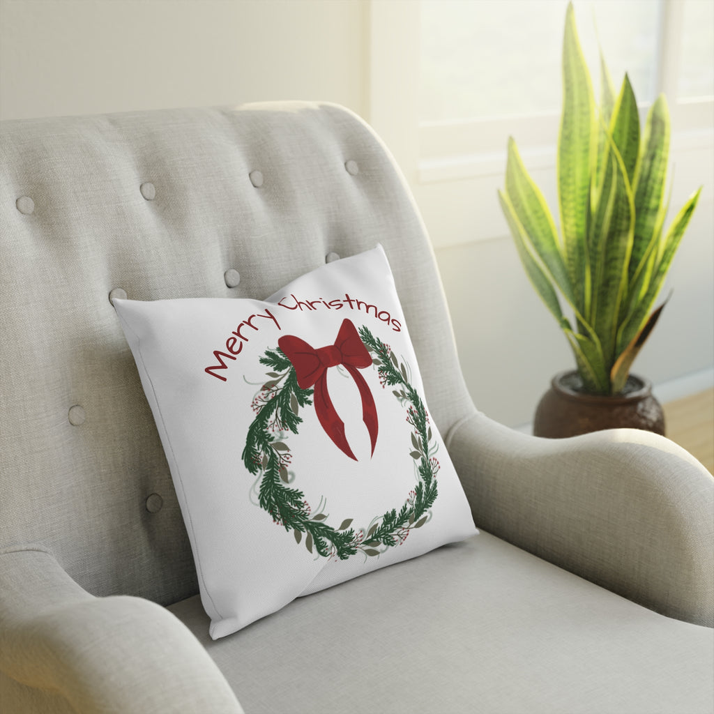 Merry Christmas Decorative Cushion, Holiday Throw Pillow, Festive Home Decor, Seasonal Accent Pillow, Christmas Gift Idea, Wreath Design