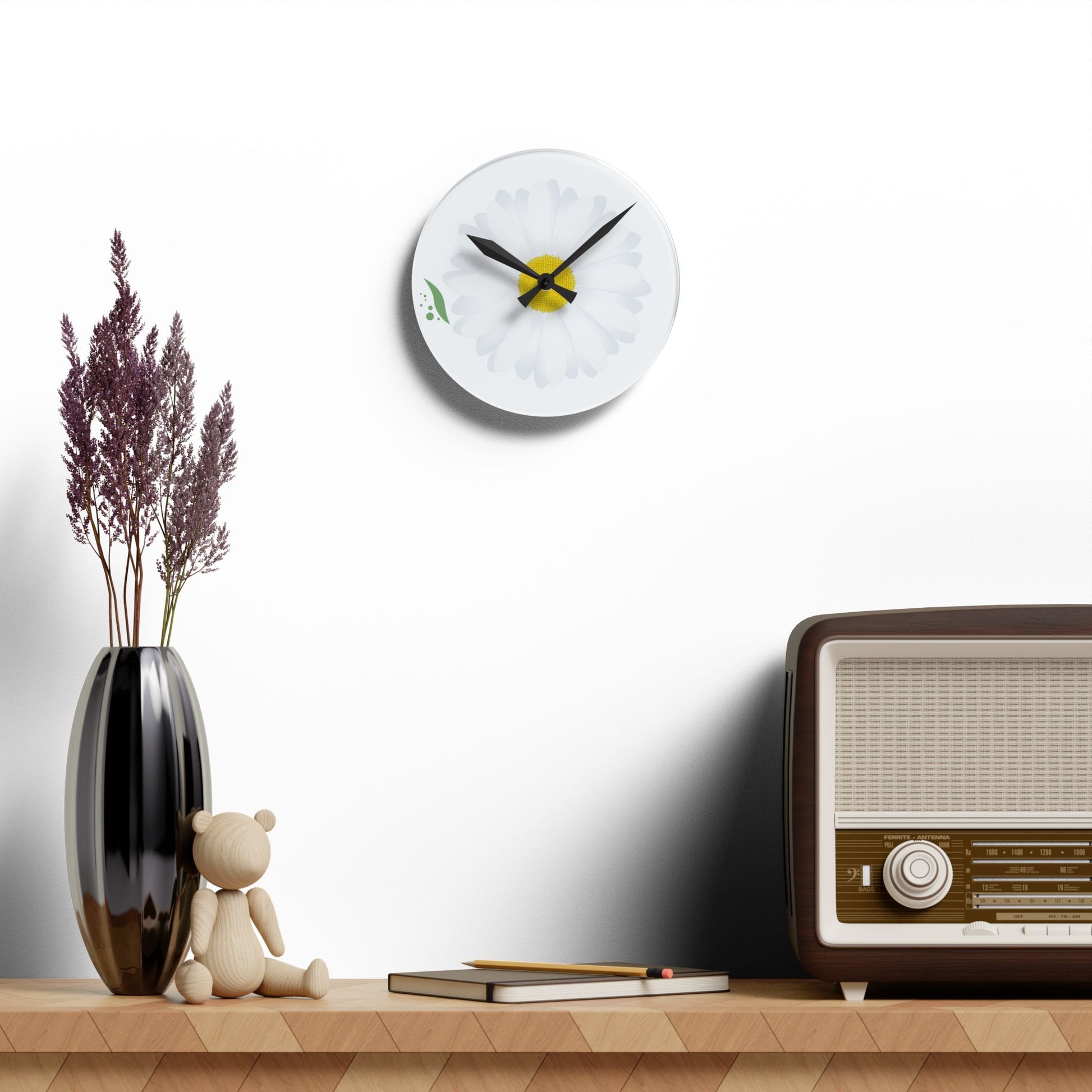 Daisy Acrylic Wall Clock, Floral Home Decor, Modern Wall Art, Unique Gift for Her, Kitchen or Living Room Clock