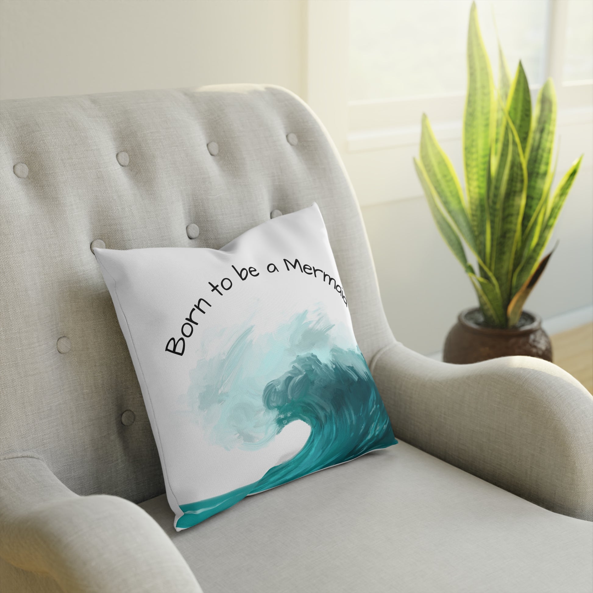 Mermaid Wave Cushion - Born to be a Mermaid, Coastal Decor, Dreamy Home Accent, Nautical Gift, Ocean Lover's Pillow