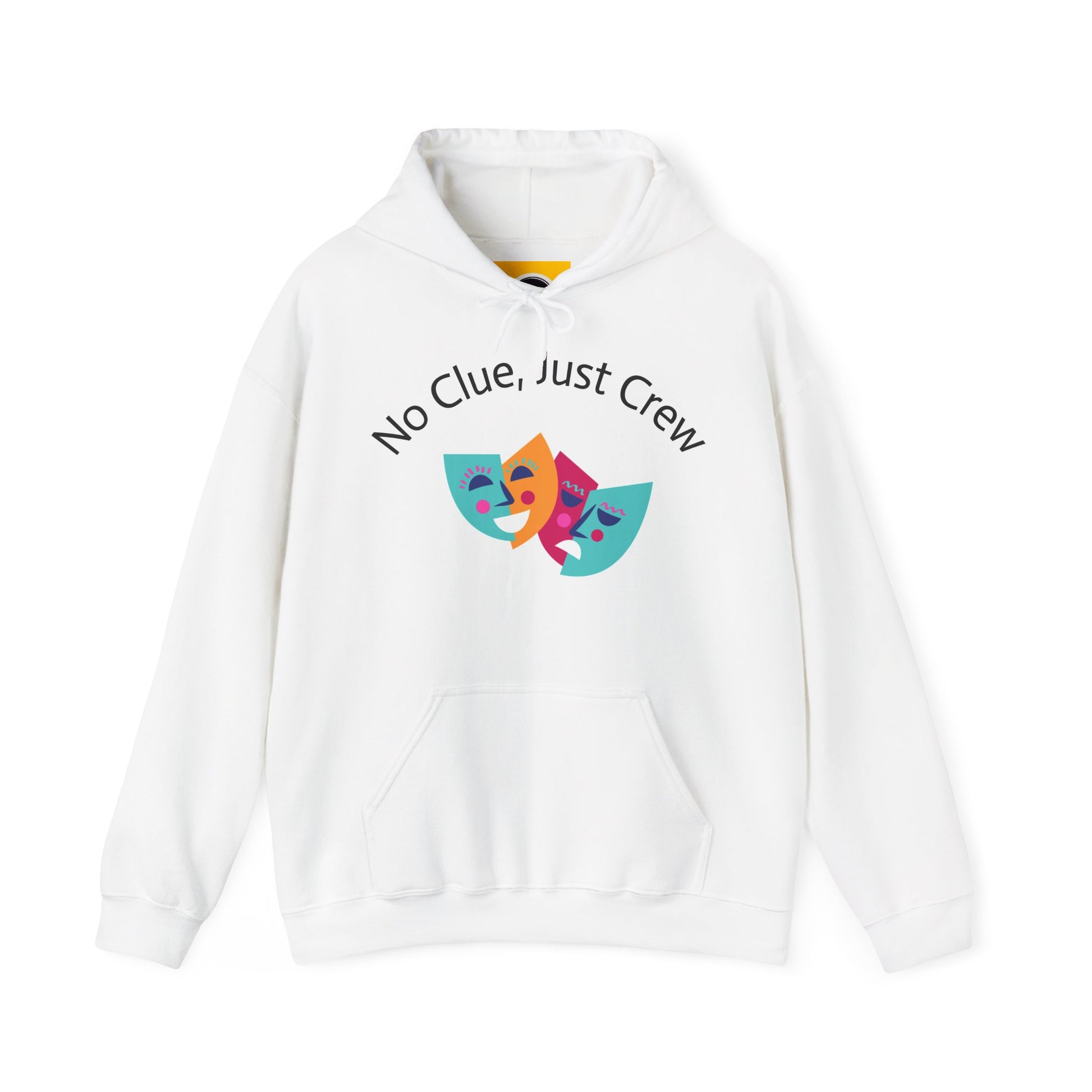 No Clue, Just Crew Hoodie - Unisex Heavy Blend Sweatshirt for Theatre Lovers, Gift for Drama Club, Cozy Performance Wear, Funny Play Apparel