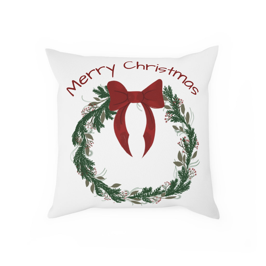 Merry Christmas Decorative Cushion, Holiday Throw Pillow, Festive Home Decor, Seasonal Accent Pillow, Christmas Gift Idea, Wreath Design