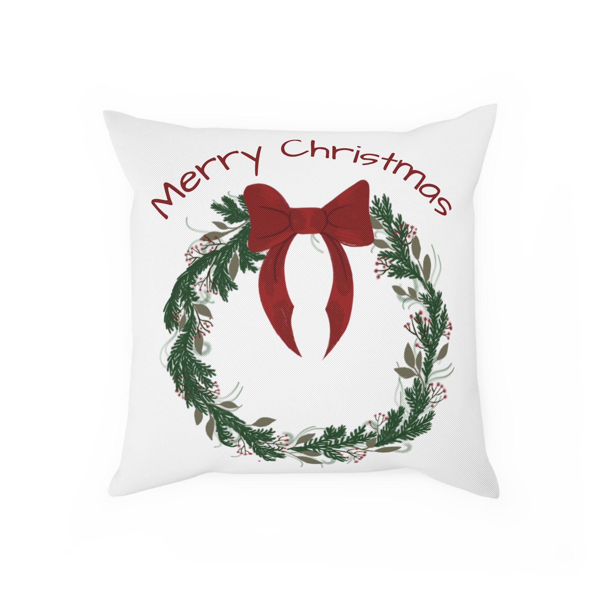 Merry Christmas Decorative Cushion, Holiday Throw Pillow, Festive Home Decor, Seasonal Accent Pillow, Christmas Gift Idea, Wreath Design