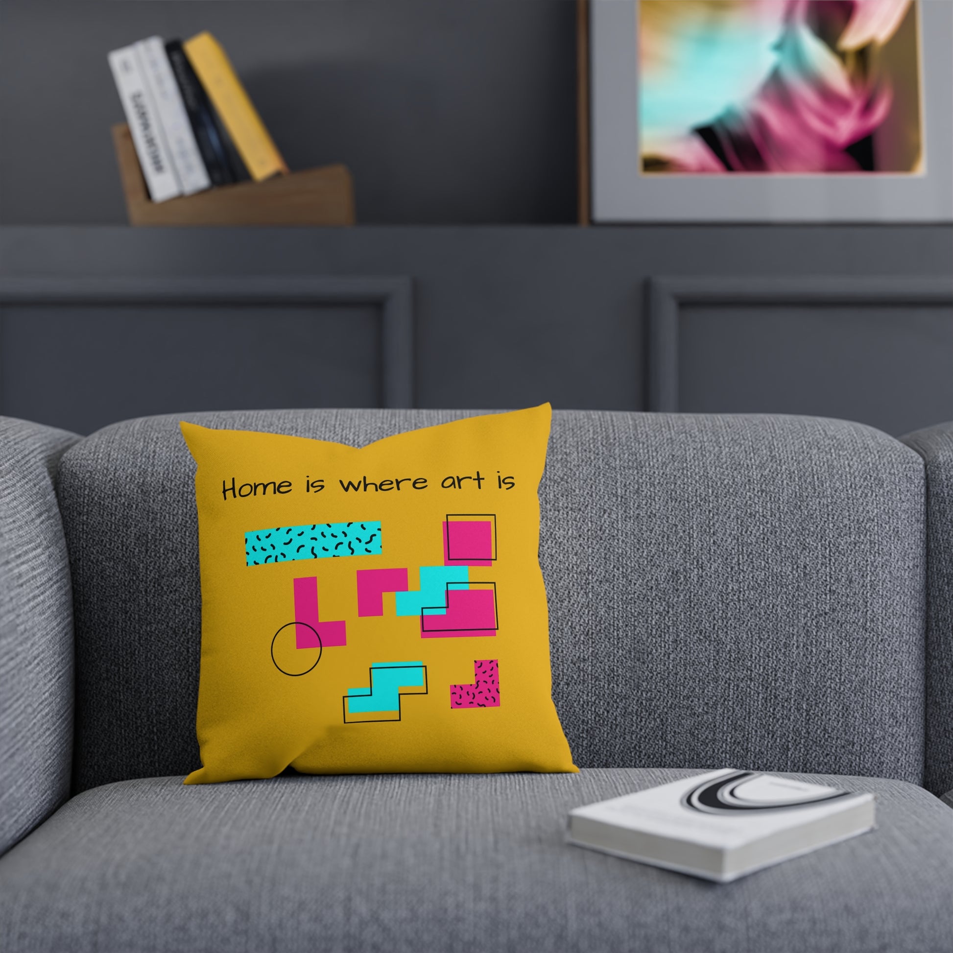 Home is Where Art Is Cushion | Decorative Throw Pillow, Modern Home Decor, Colorful Cushion, Gift for Art Lovers, Cozy Living Room Decor