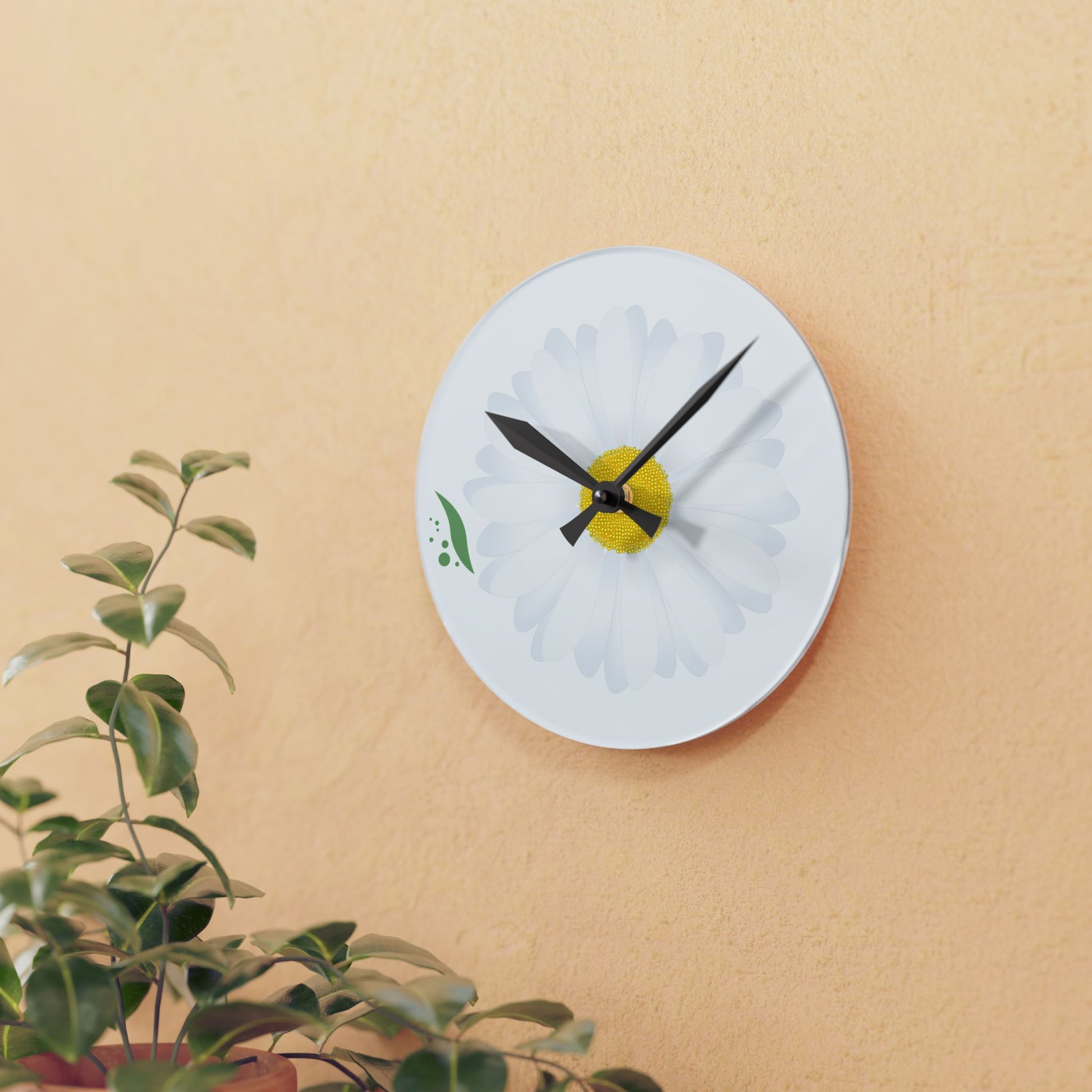 Daisy Acrylic Wall Clock, Floral Home Decor, Modern Wall Art, Unique Gift for Her, Kitchen or Living Room Clock