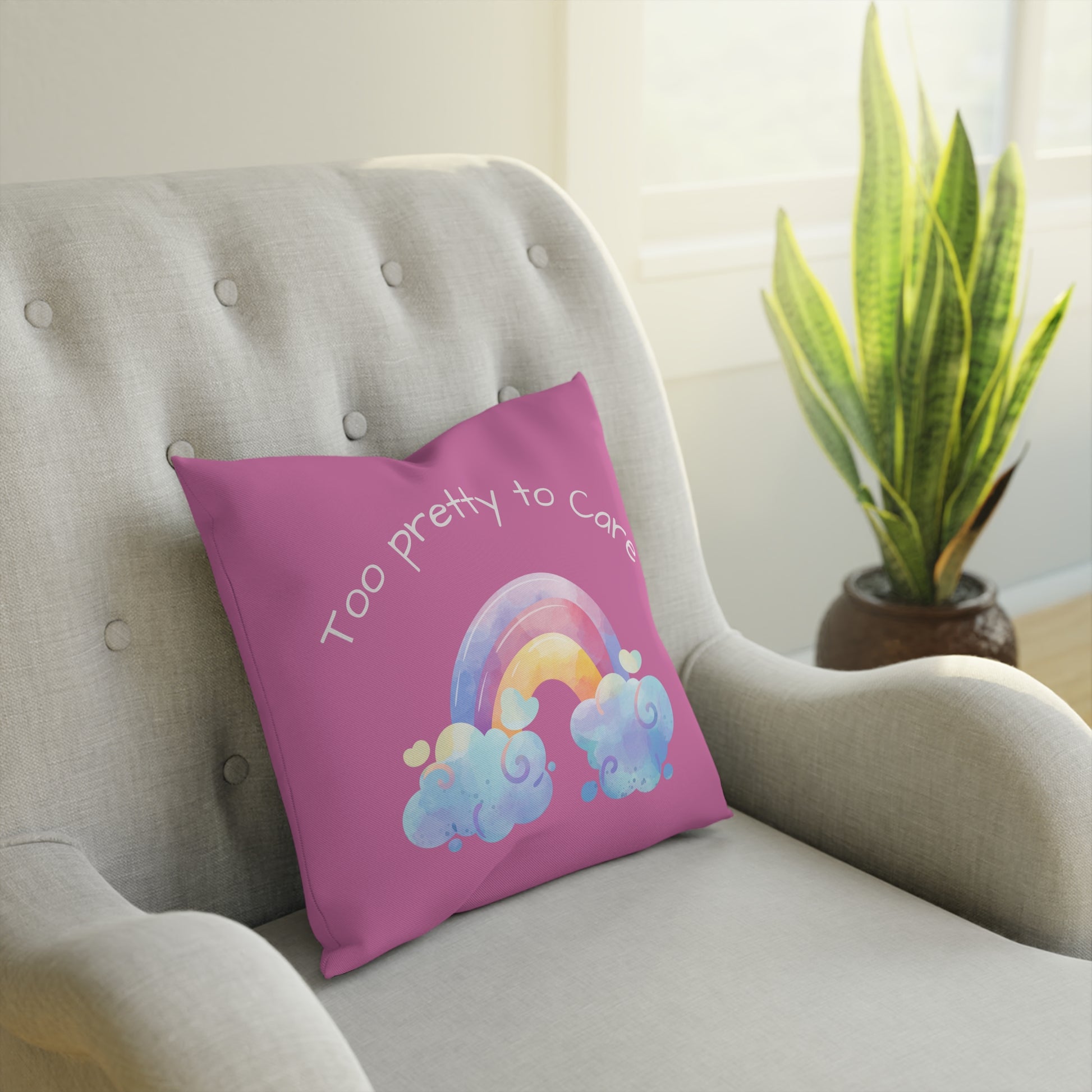 Cushion with Rainbow Design, Motivational Decor Pillow for Home, 'Too Pretty to Care' Gift, Cozy Couch Accessory, Inspiring Bedroom [...]