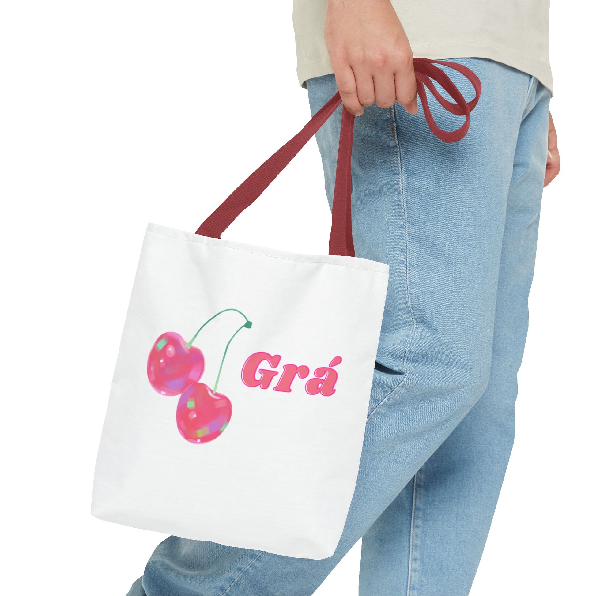Cute Cherry Grá Tote Bag, Stylish Shopping Bag, Reusable Grocery Tote, Eco-Friendly Carryall, Gift for Friend, Summer Accessory