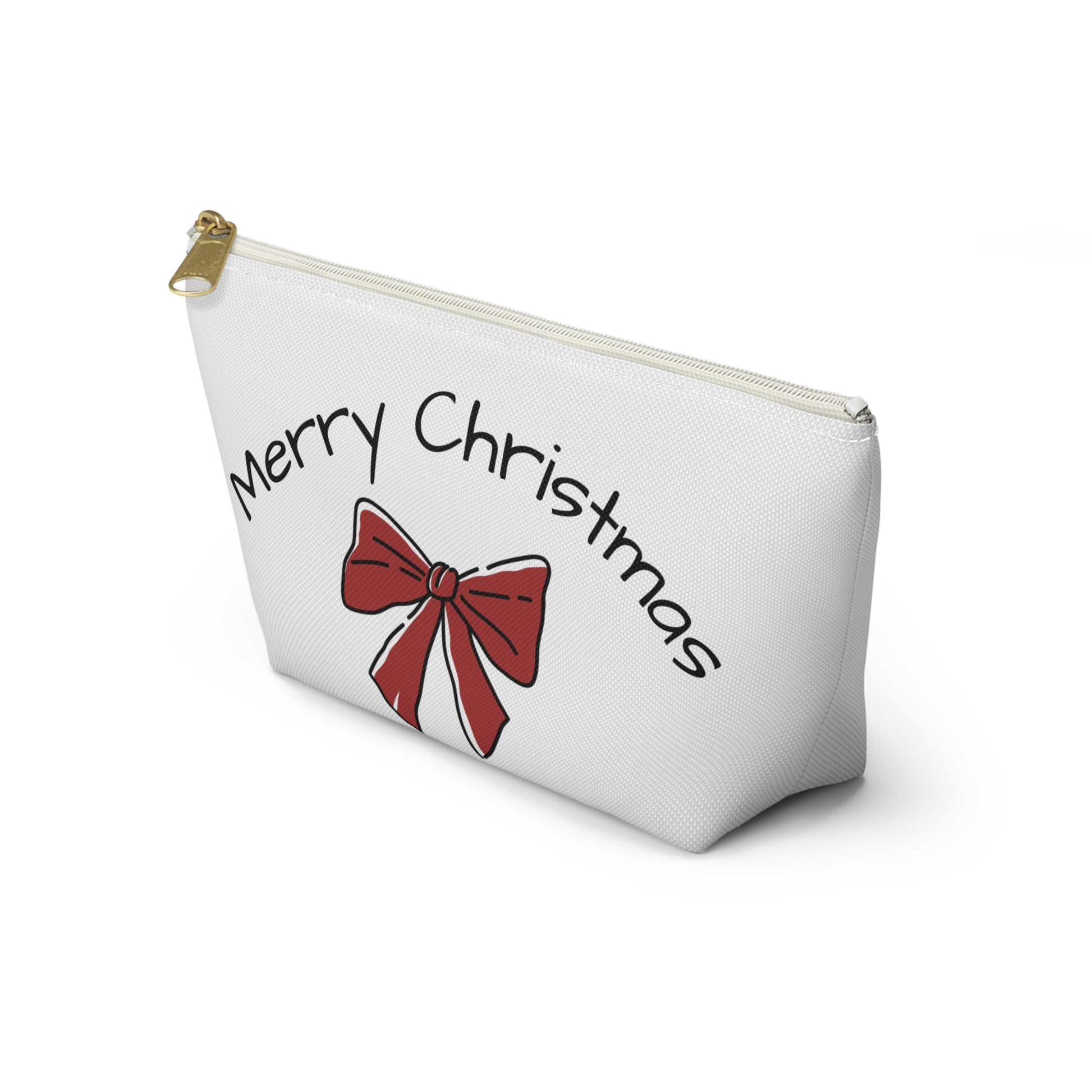 Christmas Pouch w/ Ribbon Print, Holiday Accessory, Makeup Bag, Gift Organizer, Xmas Gift, Seasonal Storage