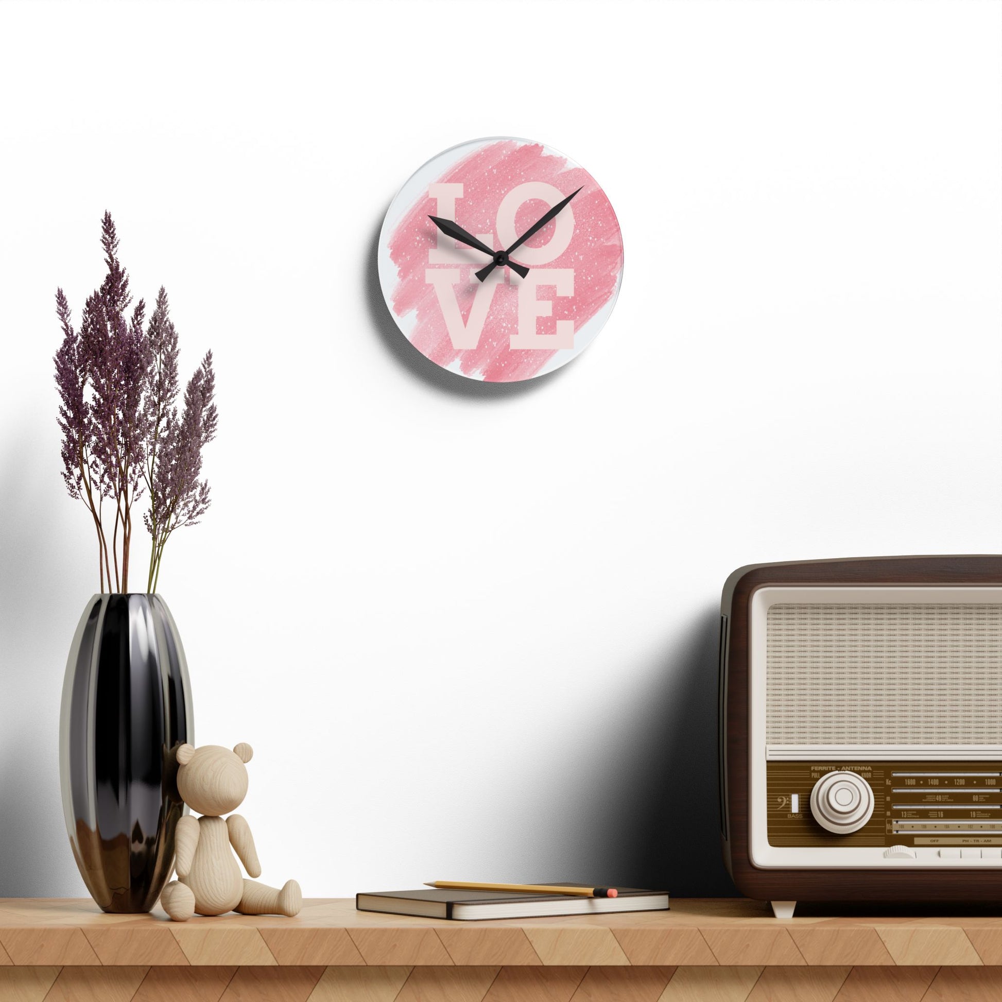 Chic Pink Acrylic Wall Clock, Modern Home Decor, Unique Gift for Her, Timeless Design for Weddings, Living Room Wall Art