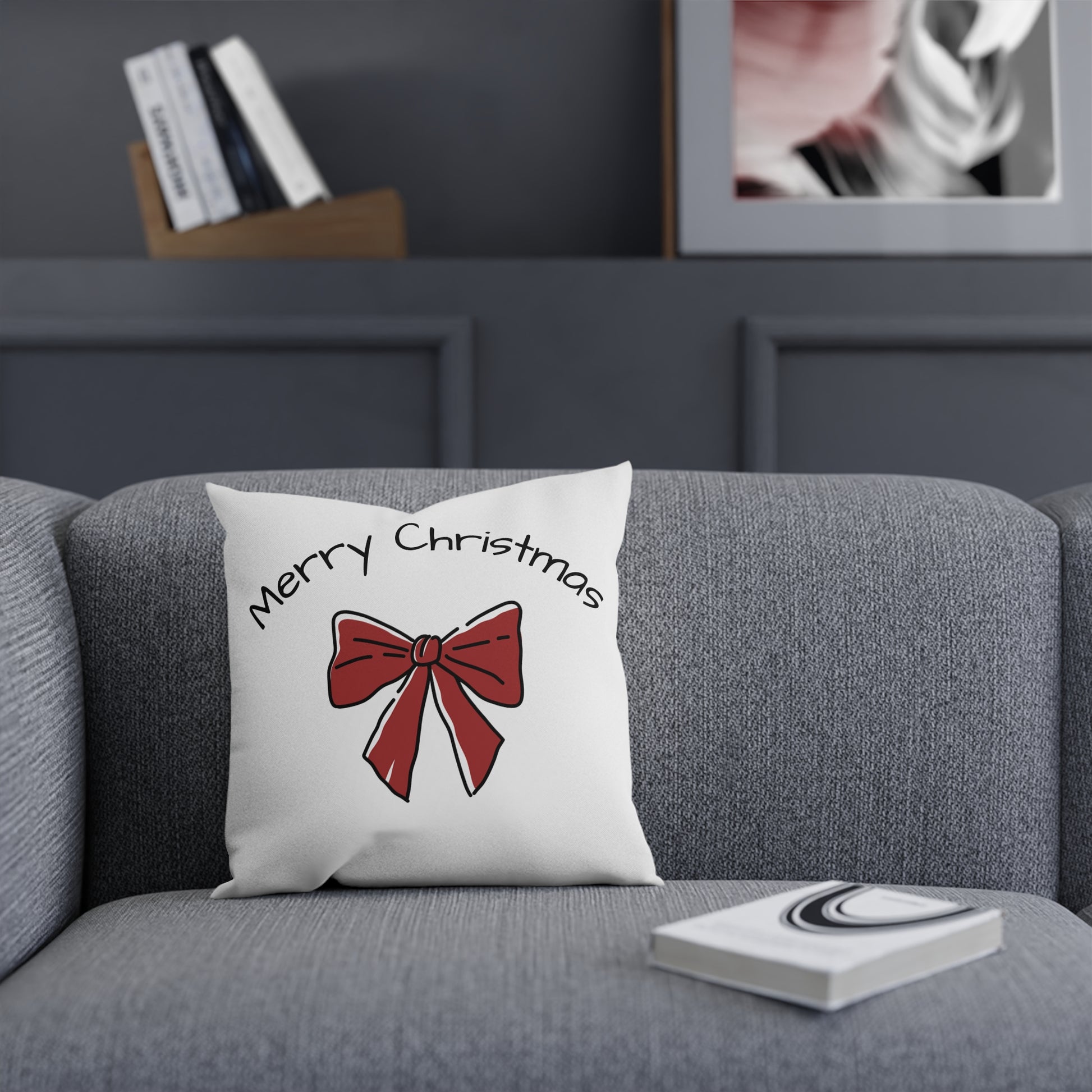 Christmas Bow Cushion, Holiday Decor Pillow, Merry Christmas Gift, Festive Home Accent, Cozy Winter Decoration