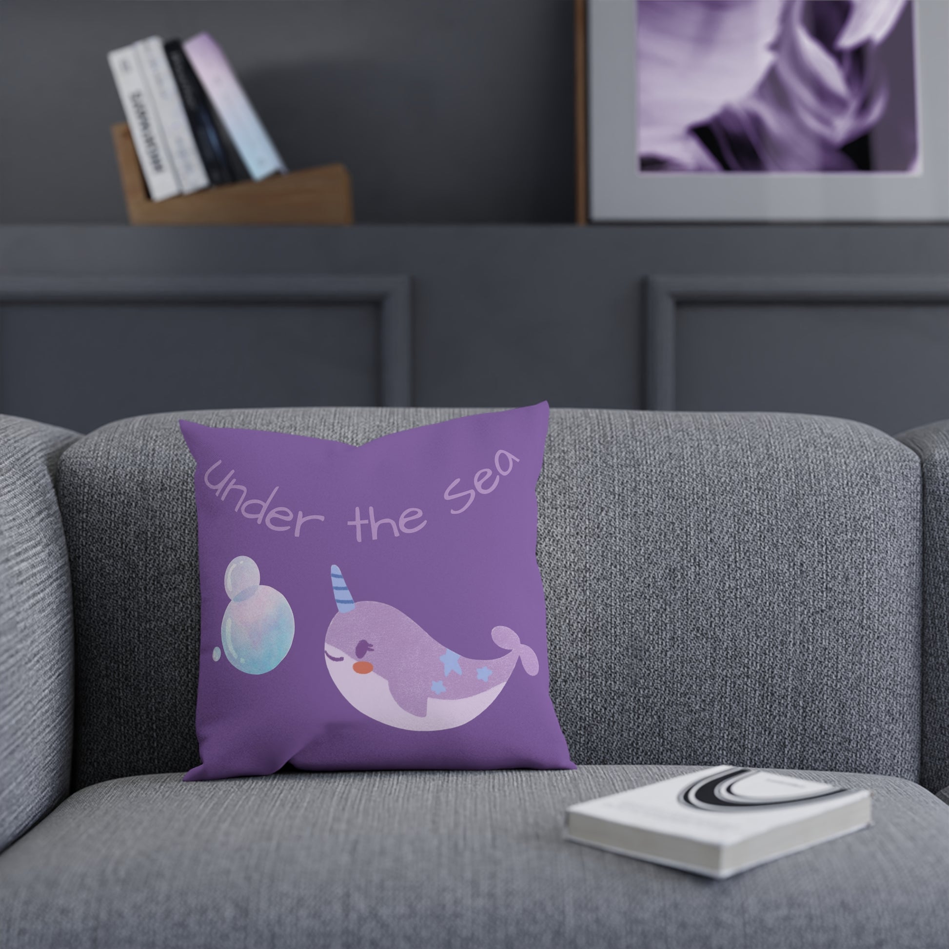 Cute Narwhal Pillow, Under the Sea Cushion, Kids Room Decor, Ocean Theme Gift, Playroom Cushion, Nautical Baby Shower