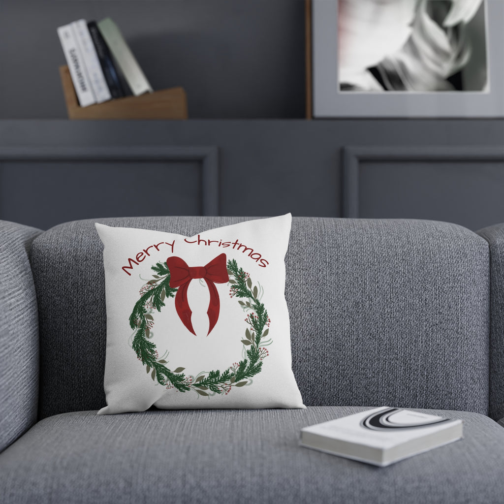 Merry Christmas Decorative Cushion, Holiday Throw Pillow, Festive Home Decor, Seasonal Accent Pillow, Christmas Gift Idea, Wreath Design