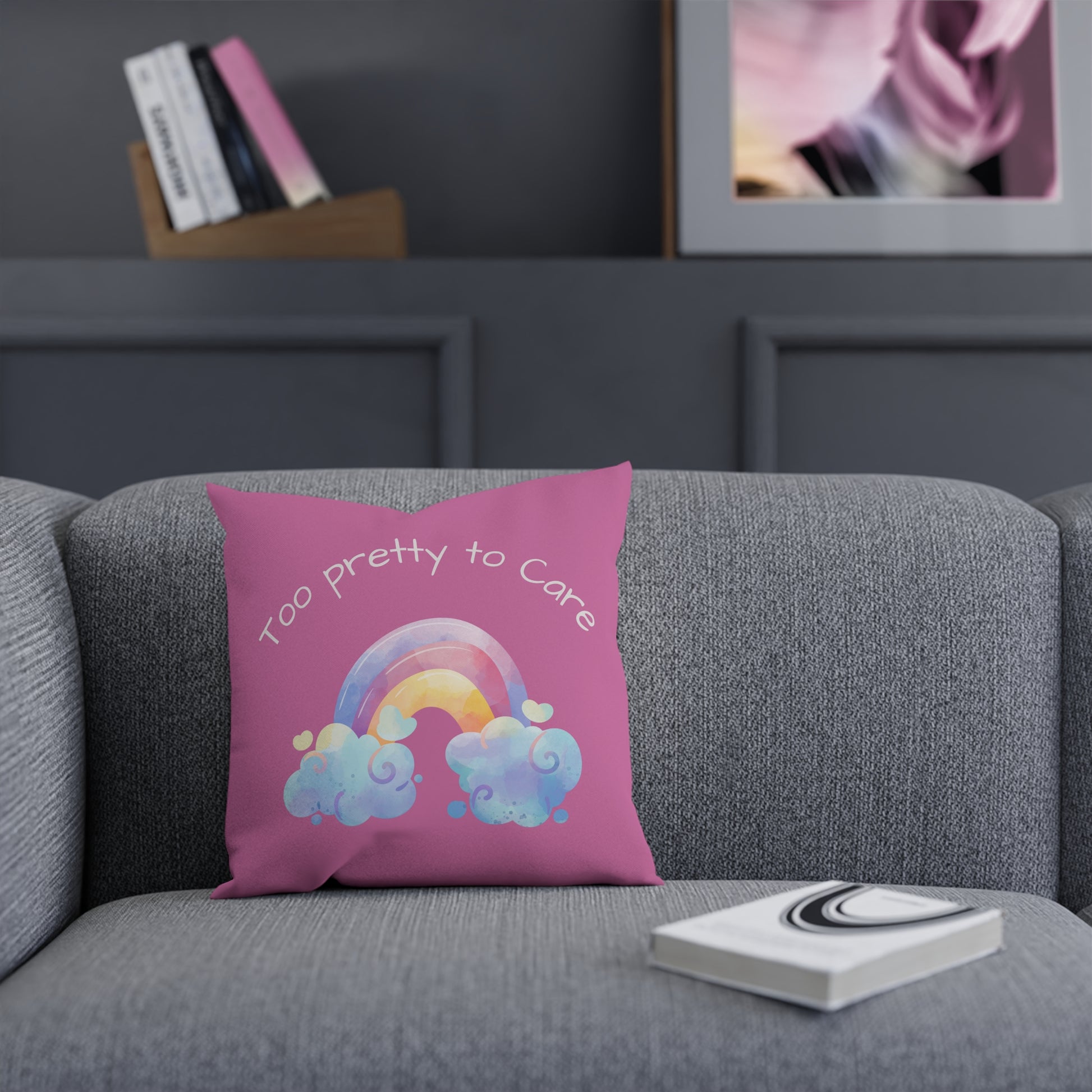 Cushion with Rainbow Design, Motivational Decor Pillow for Home, 'Too Pretty to Care' Gift, Cozy Couch Accessory, Inspiring Bedroom [...]