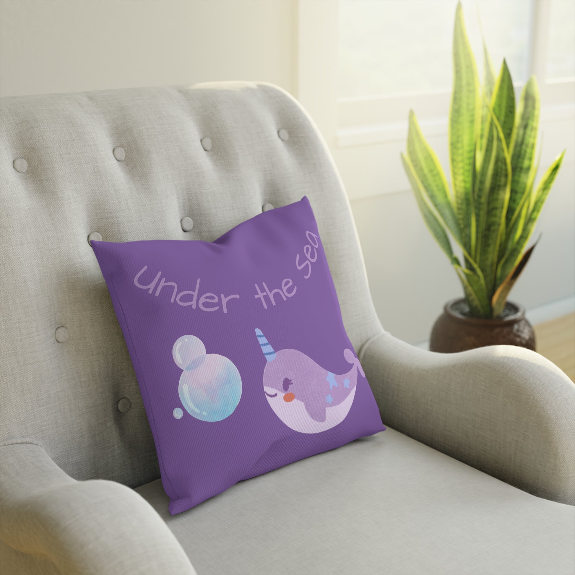 Cute Narwhal Pillow, Under the Sea Cushion, Kids Room Decor, Ocean Theme Gift, Playroom Cushion, Nautical Baby Shower