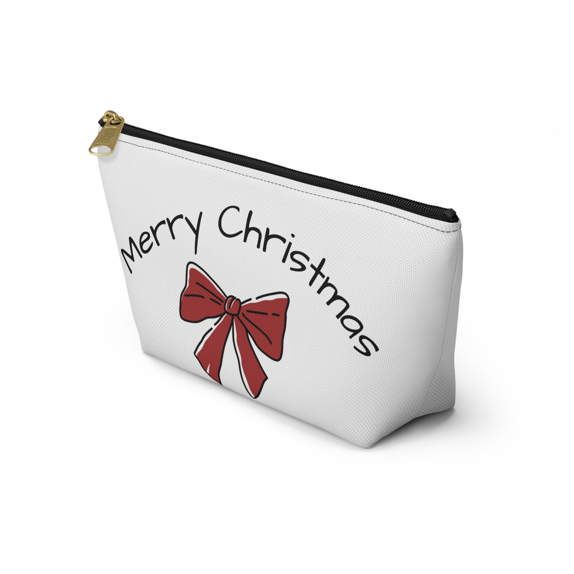 Christmas Pouch w/ Ribbon Print, Holiday Accessory, Makeup Bag, Gift Organizer, Xmas Gift, Seasonal Storage